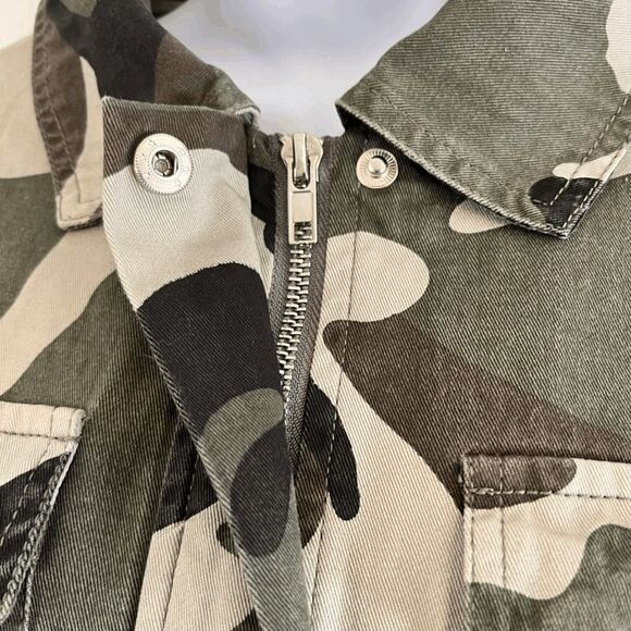 Lea & Viola Womens Jacket S Camo Peplum Zip Front Raw Hem Frayed Edge Utility - Picture 5 of 11
